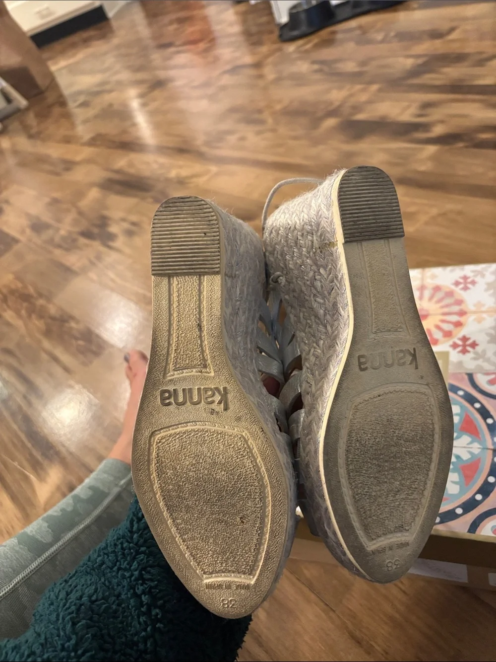 kanna Silver Cutout Espadrille Wedge Sandals